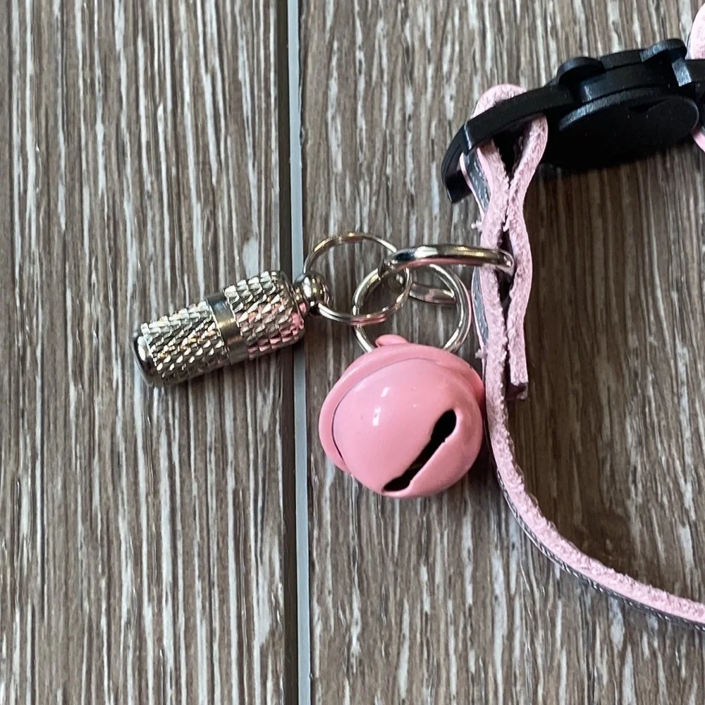 NEW! BUNDLE Two Cat Collars Leather AirTags Reflective Bell ID Pink Black 8”-14”